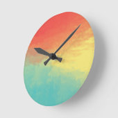 Ombre Waterverf Textuur - Blauwgroen, Geel, Koraal Ronde Klok (Hoek)