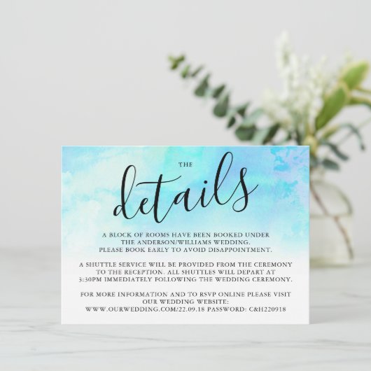 Ombre Waterverf Trouwdetail Kaart - Blauw (Staand voorkant)