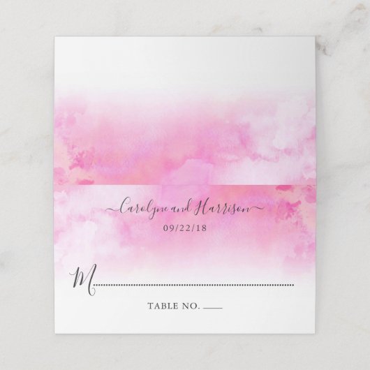 Ombre Waterverf Trouwplaats Kaarten - Roze Plaatskaartje (Buitenkant ongevouwen)