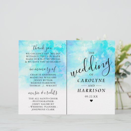 Ombre Waterverf Wedding Bi-voudig Programma's - Bl (Staand voorkant)
