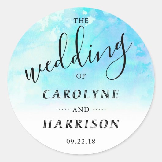 Ombre Waterverf Wedding Favor Sticker - Blue (Voorkant)