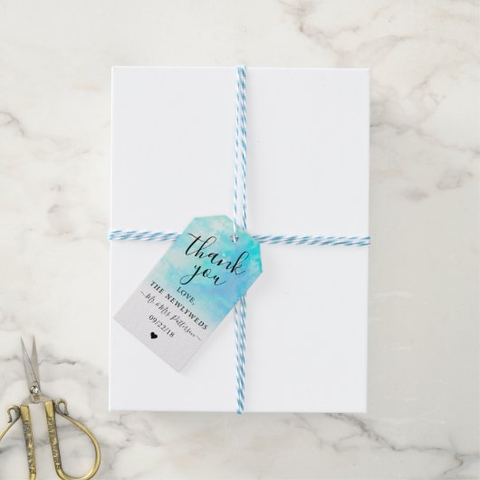 Ombre Waterverf Wedding Hartelijk dank Labels - Bl Cadeaulabel (Met Touw)