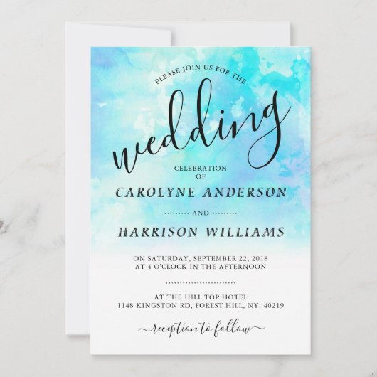 Ombre Waterverf Wedding Invitation - Blue Kaart (Voorkant)