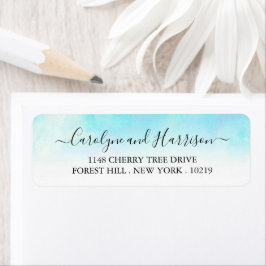 Ombre Waterverf Wedding Labels - blauw