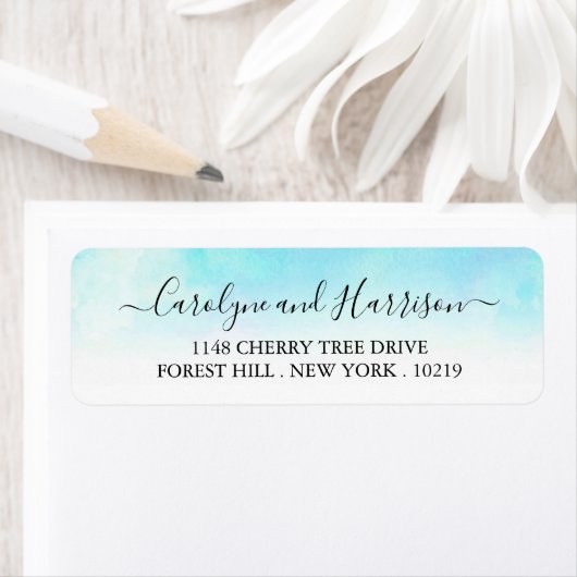 Ombre Waterverf Wedding Labels - blauw (Insitu)