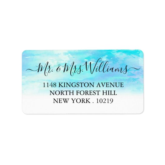 Ombre Waterverf Wedding Labels - blauw (Voorkant)