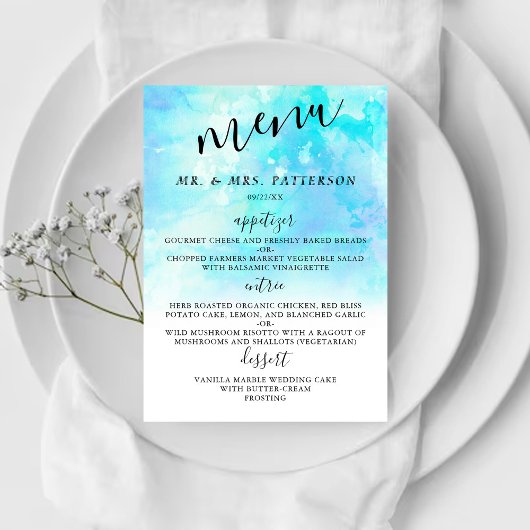 Ombre Waterverf Wedding Menu Kaarten - Blauw
