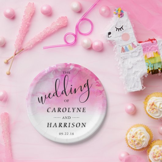 Ombre Waterverf Wedding Paper Borden - Roze Papieren Bordje (Feest)