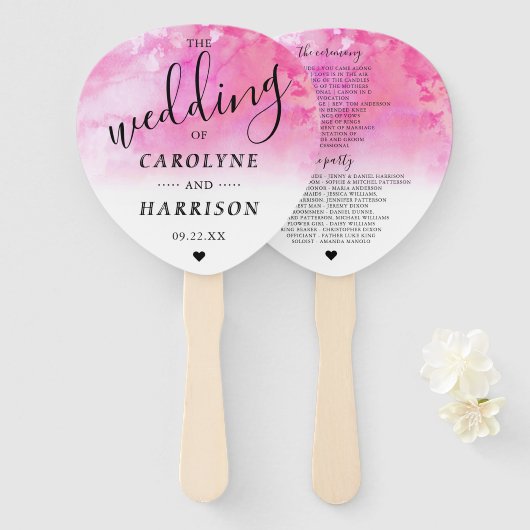 Ombre Waterverf Wedding Programme Handbanden - Roz Handwaaier (Voorkant en achterkant)