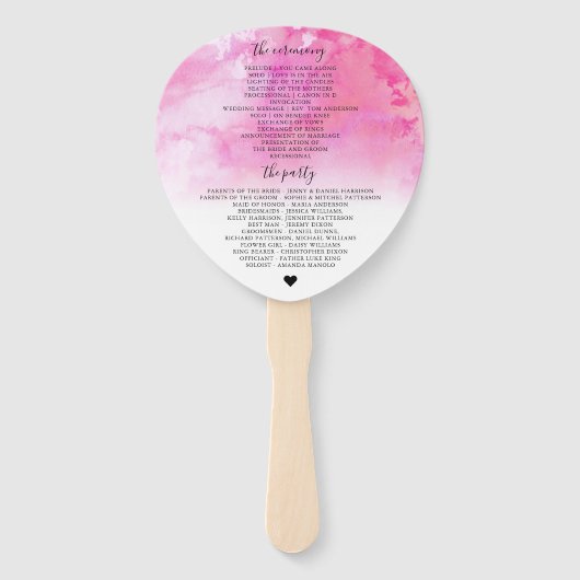 Ombre Waterverf Wedding Programme Handbanden - Roz Handwaaier (Achterkant)