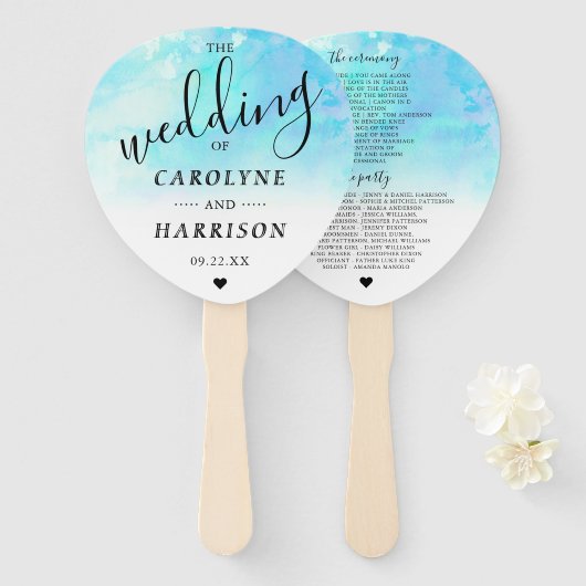 Ombre Waterverf Wedding Programme Handbediende Fan Handwaaier (Voorkant en achterkant)