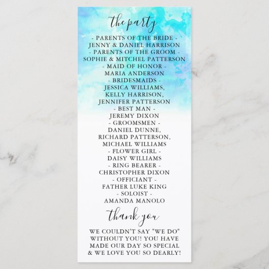 Ombre Waterverf Wedding Programme Kaarten - Blauw (Achterkant)