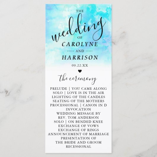 Ombre Waterverf Wedding Programme Kaarten - Blauw (Voorkant)