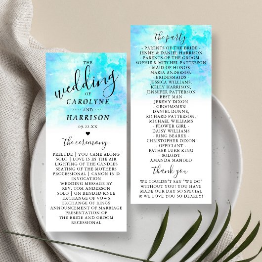 Ombre Waterverf Wedding Programme Kaarten - Blauw