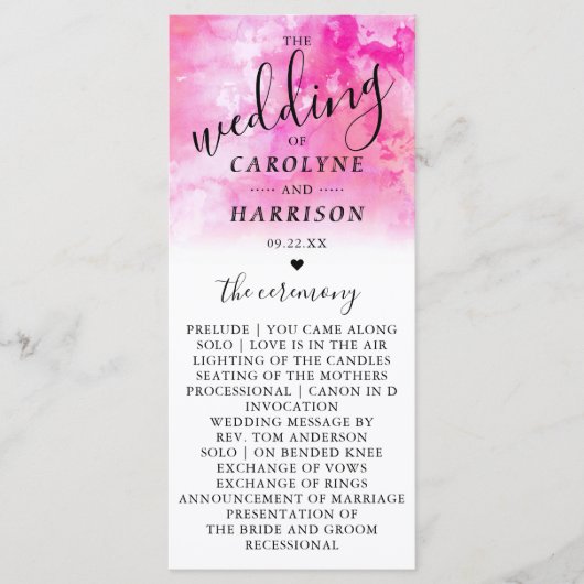Ombre Waterverf Wedding Programme Kaarten - Roze (Voorkant)