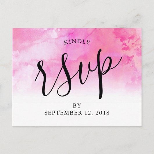 Ombre Waterverf Wedding RSVP Briefkaart - Roze (Voorkant)