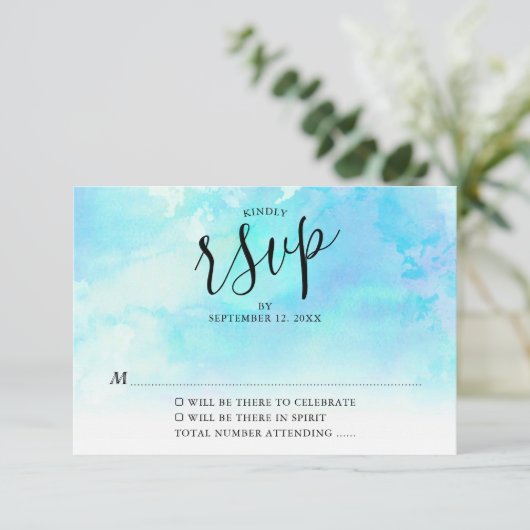 Ombre Waterverf Wedding RSVP Kaart - Blauw (Staand voorkant)