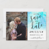 Ombre Waterverf Wedding Save the Date Kaart - Blue (Voorkant)