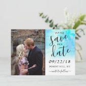 Ombre Waterverf Wedding Save the Date Kaart - Blue (Staand voorkant)