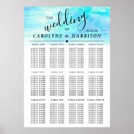 Ombre Waterverf Wedding Seating Chart - Blue Poster