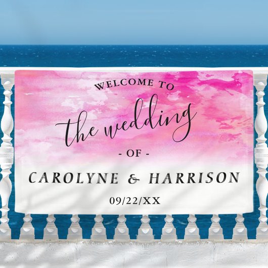 Ombre Waterverf Wedding Welcome Banner - Roze