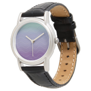 Ombré Waves - Blauwgroen en Paars (donker) Horloge