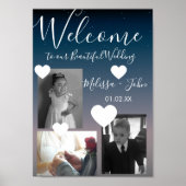 Ombre Wedding Three Photo Collage Script Hearts Poster (Voorkant)
