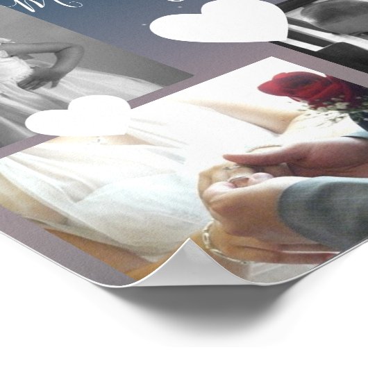 Ombre Wedding Three Photo Collage Script Hearts Poster (Hoek)