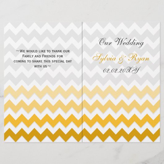 Ombre yellow Chevron vouded Wedding Programme (Voorkant)