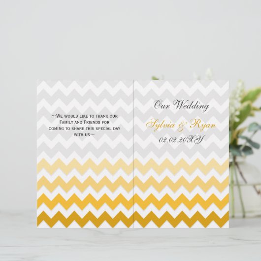 Ombre yellow Chevron vouded Wedding Programme (Staand voorkant)