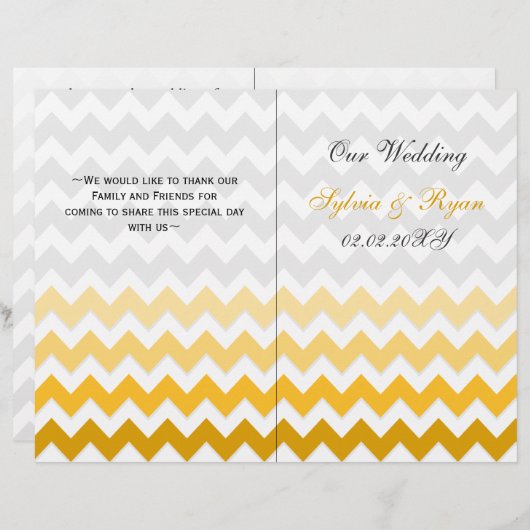 Ombre yellow Chevron vouded Wedding Programme (Voorkant / Achterkant)