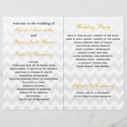 Ombre yellow Chevron vouded Wedding Programme (Achterkant)