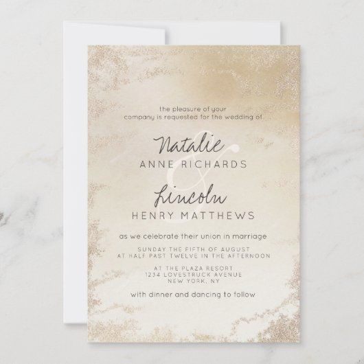 Ombre Yellow Gold Frosted Folie Waterverf Wedding Kaart (Voorkant)