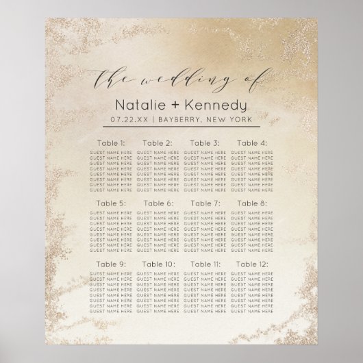 Ombre Yellow Gold Luxe Wedding Table Seating Chart Poster (Voorkant)
