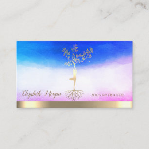 Ombre Yoga Instructor Gold Tree Women Silhouette Visitekaartje