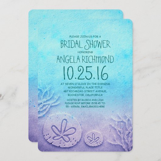 Ombre zand dollar strand bruids douche uitnodiging (Voorkant / Achterkant)