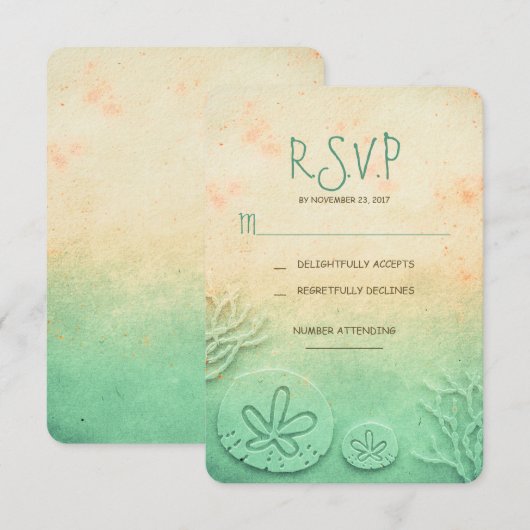 Ombre zand dollar strand bruiloft RSVP kaarten (Voorkant / Achterkant)