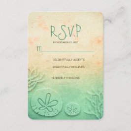 Ombre zand dollar strand bruiloft RSVP kaarten Kaartje