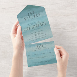 Ombre Zee Blauw Elegant CUSTOM BAT BAR MITZVAH All In One Uitnodiging