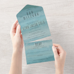 Ombre Zee Blauw Elegant CUSTOM BAT BAR MITZVAH All In One Uitnodiging