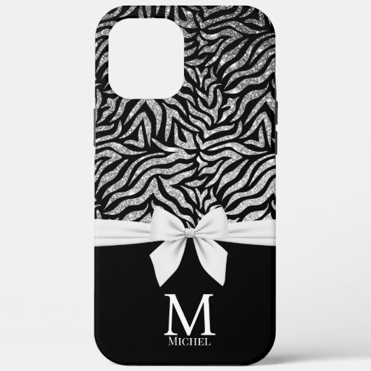 Ombre zilver Glitter Zebra Strepen Bow Monogram Case-Mate iPhone Case (Achterkant)