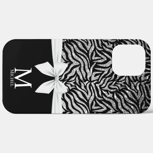 Ombre zilver Glitter Zebra Strepen Bow Monogram Case-Mate iPhone Case (Achterkant (horizontaal))