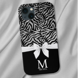 Ombre zilver Glitter Zebra Strepen Bow Monogram Case-Mate iPhone Case