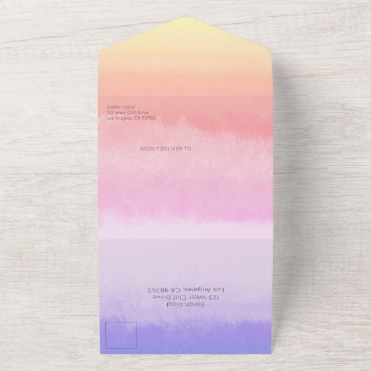 Ombre Zonsondergang Regenboog Elegante CUSTOM BAT  All In One Uitnodiging (Buitenkant)