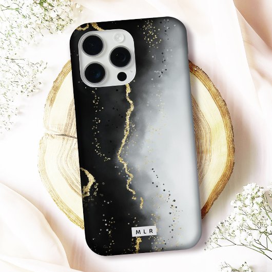 Ombre Zwart & Goud Moody Agaat Modern Monogram Case-Mate iPhone Case