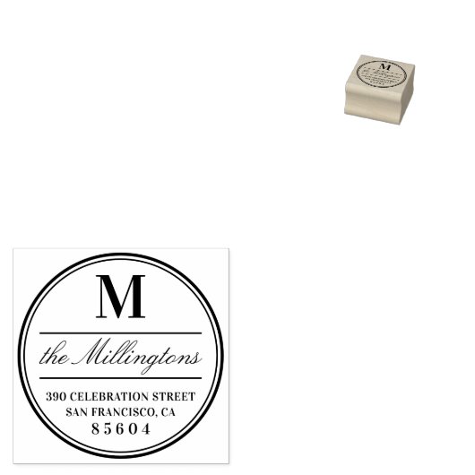 Omcirkeld monogram familienaam script retouradres rubberstempel (Gestempeld)