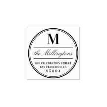 Omcirkeld monogram familienaam script retouradres