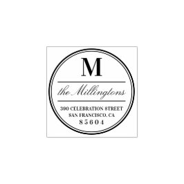 Omcirkeld monogram familienaam script retouradres rubberstempel