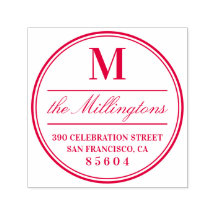 Omcirkeld monogram familienaam script retouradres