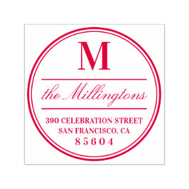 Omcirkeld monogram familienaam script retouradres  zelfinktende stempel